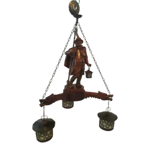 1930s German Carved Night Watchman Chandelier