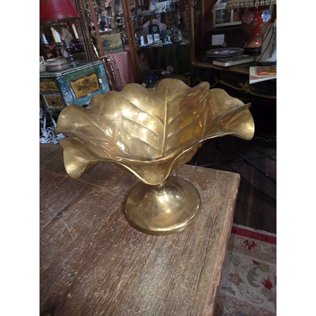 Vintage Brass Cabbage Leaf Compote For Sale - Image 10 of 10