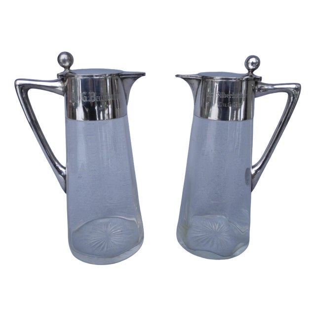 800 Silver Wine Decanters by Wilhelm Binder, 1890s, Set of 2 For Sale