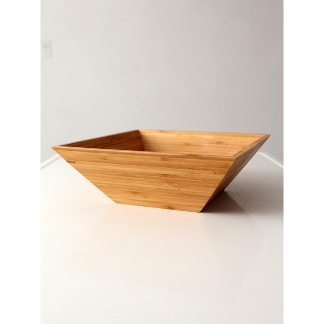 Vintage Bamboo Salad Serving Bowl With Hand Shaped Serving Utensils For Sale - Image 10 of 18