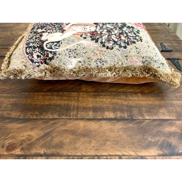 Traditional Vintage Metrax Belgian Tapestry Throw Decorative Pillow Lady and the Unicorn Jacquard Woven For Sale - Image 3 of 11