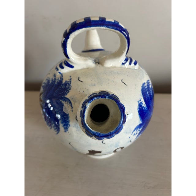 Ceramic Vintage Spanish Blue & White Decorated Water Jug For Sale - Image 7 of 9