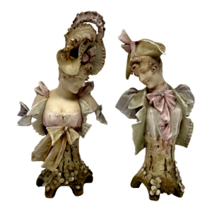 Antique Ernst Wahliss Teplitz Austrian Porcelain Busts – 9.5" Male & Female Pair