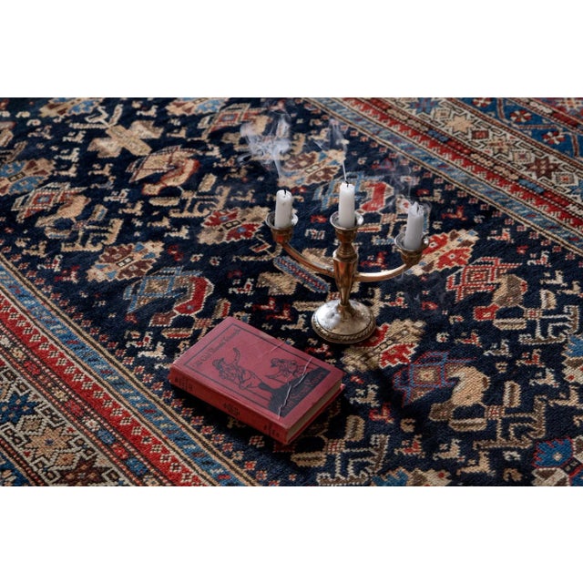Late 1800s Antique Luri Rug Allover Design Navy Brick Red Hand Knotted Wool Low Pile Rug - 5’3” X 11’4” For Sale - Image 4 of 9
