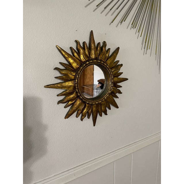 Vintage Mid 20th Century 12.5" Gilded Sunburst Accent Wall Mirror For Sale - Image 17 of 18
