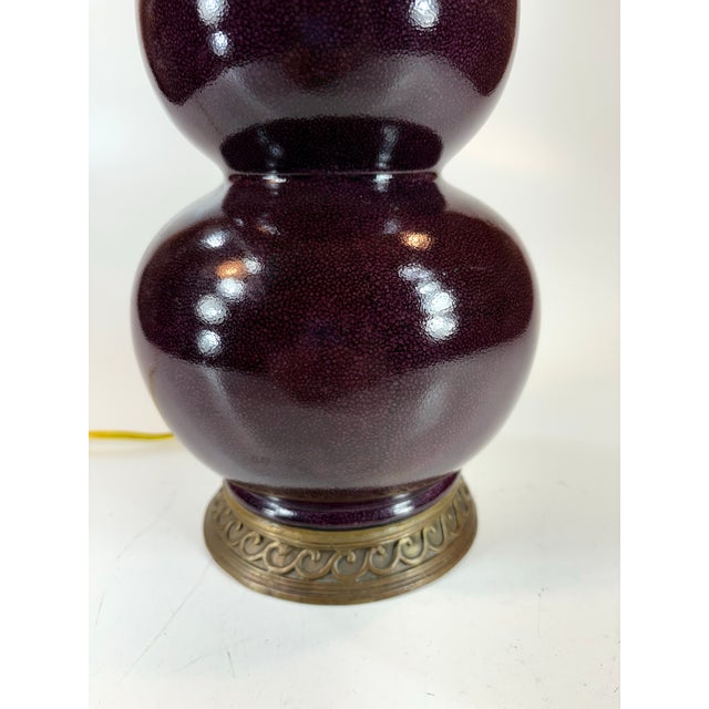 Late 20th Century Lamp Eggplant Color Castilian Ceramic & Bronze With Original Finial For Sale - Image 10 of 12