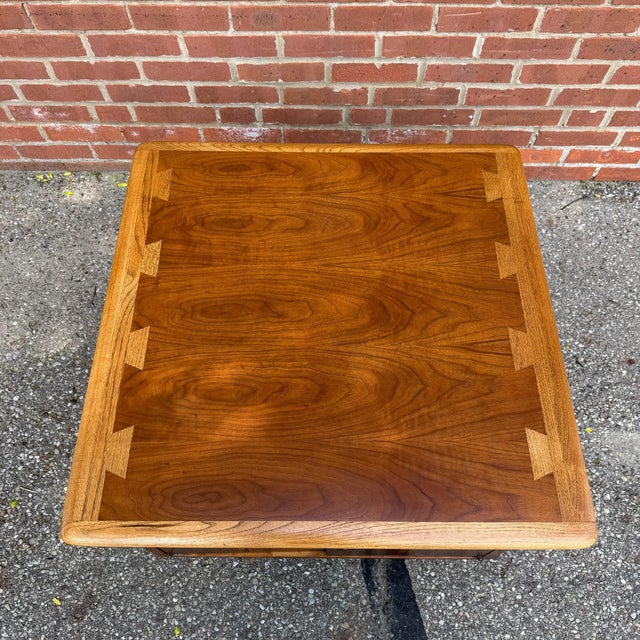 Wood Mid Century Modern Inlaid “Bow-Tie” Attributed Lane Acclaim End Table With Double Doors by Andre Bus, 1960s For Sale - Image 7 of 12
