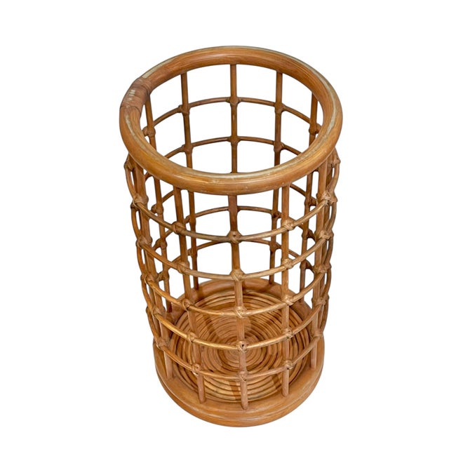 Vintage French BoHo Bamboo and Rattan Umbrella Stand For Sale - Image 15 of 16