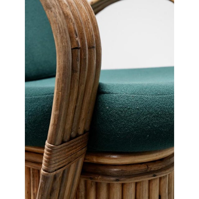 Vintage Italian Rattan Lounge Chairs in Green Wool by Franco Albini, 1975, Set of 2 For Sale - Image 11 of 13