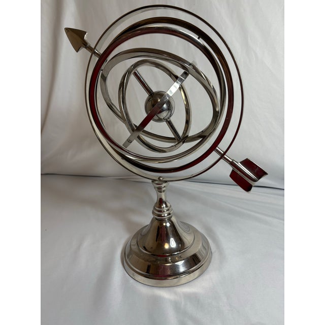 1970s Mid=Century Rotating Nicol Armillary With Arrow and Small Center Globe For Sale - Image 5 of 7