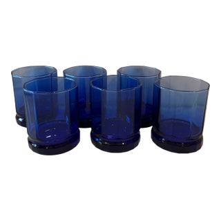 1990s Set of 6 Vintage Anchor Hocking Essex Cobalt Blue Lowball Glasses For Sale