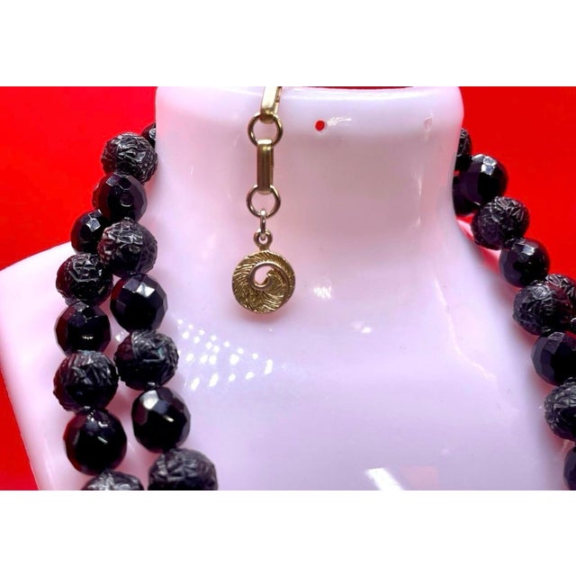 Lisner Mid 20th Century Lisner Necklace, MCM Faux Lava Rock and Black Glass Faceted Beads. For Sale - Image 4 of 5
