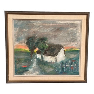 Kai Nielsen, Landscape with Houses, 1960s, Oil on Panel, Framed For Sale