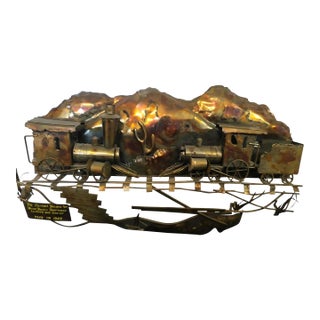 Train Roalroad Copper Sculpture, McM, Union Pacific Central Curtis Jere Style For Sale