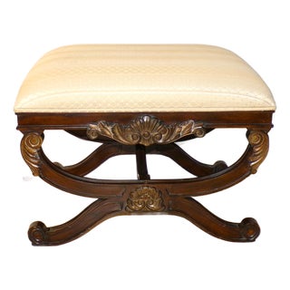 Casa Stradivari Neoclassical Style Curule Bench Upholstered Ottoman Stool For Sale