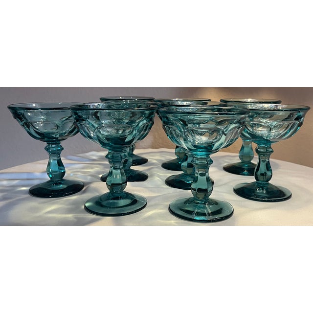 Mid-Century Modern Vintage Mid-Century Teal/Turquoise Champagne or Sherbet Glasses - Set of 9 For Sale - Image 3 of 10