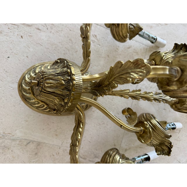 Metal Pair of Preciosa-Lustry Czech Brass Six-Light Wall Sconces For Sale - Image 7 of 7