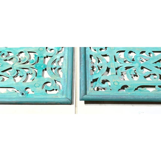 Pair of Antique Solid Brass Openwork Wall Hangings / Architectural Grilles For Sale - Image 9 of 17