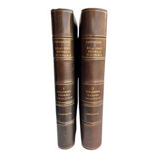 1980s Large Leather Bound Gold Gilt Books From Spain - Set of 2 For Sale