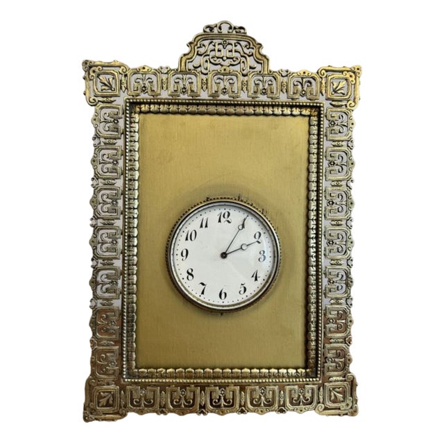 Antique Victorian Ornate Brass Desk Clock, 1880 For Sale
