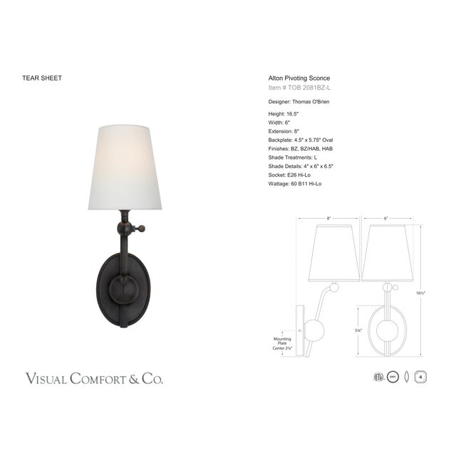 Modern Thomas O'Brien for Visual Comfort Signature Alton Pivoting Sconce in Bronze with Linen Shade For Sale - Image 3 of 4