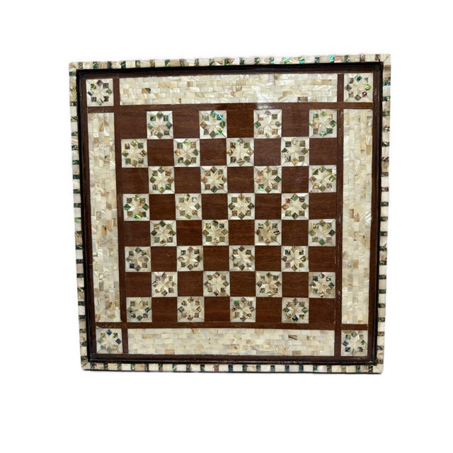 Wood Handmade Wooden Chess Board, Wood Chess Board, Game Board, Mother of Pearl Inlay For Sale - Image 7 of 12