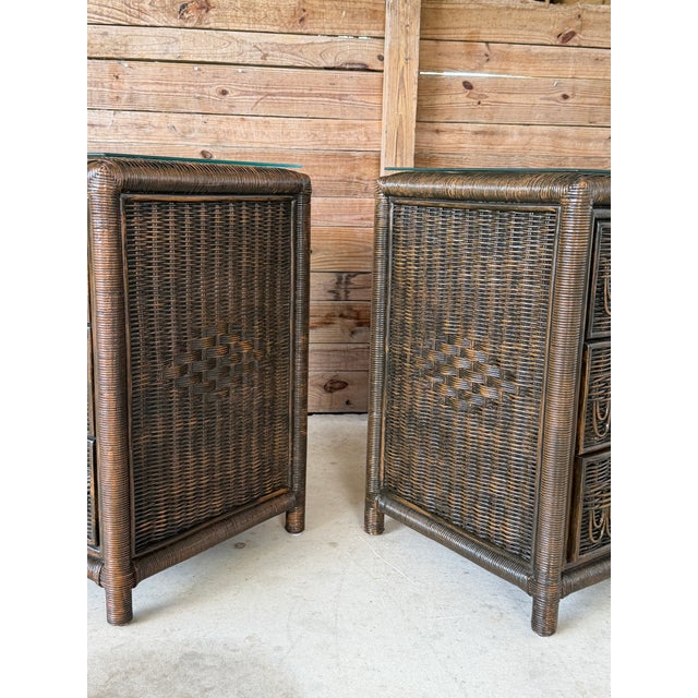Contemporary Vintage Coastal Organic Modern Rattan Wicker Nightstands or Bachelor Chests For Sale - Image 3 of 12