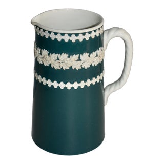 Antique Victorian Dudson English Green White Ceramic Pitcher For Sale