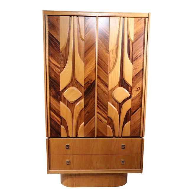 Brutalist Organic Mid Century Modern Tobago Armoire Chifferobe Made in Canada C 1970's For Sale - Image 12 of 16