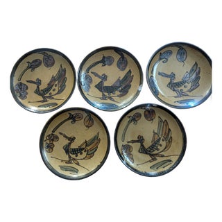 Vintage Ceramic Otagiri 10" Dinner Plate Set of 4 Tan with Abstract Green For Sale