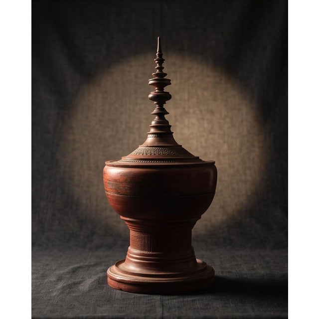 Asian Antique Late 19th Century Burmese Red Lacquer Hsun-Ok Offering Vessel For Sale - Image 3 of 4