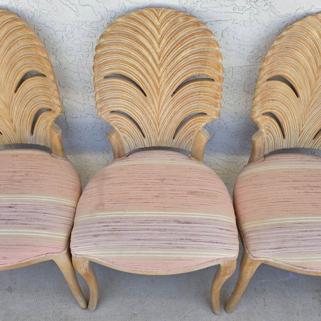 Vintage Venetian Grotto Style Carved Wood Palm Leaf Dining Chairs Set of 4 For Sale - Image 10 of 18