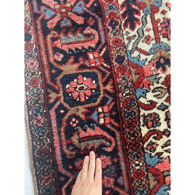 1940s Jungle Heriz with Duel-Finials Eggshell with Garden of Colors Rug 7.2 x 10.4 For Sale - Image 9 of 13