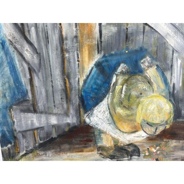 1960s "Mutual Admiration" Flower Mid-Century Modern Oil Painting Monterey Artist For Sale - Image 5 of 8