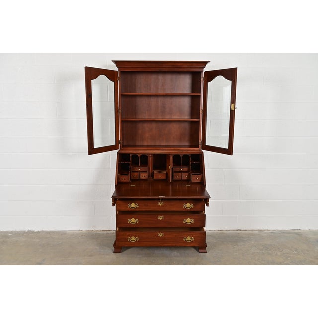 Henkel Harris Henkel Harris Georgian Solid Cherry Wood Drop Front Secretary Desk With Bookcase Hutch, 1970s For Sale - Image 4 of 12