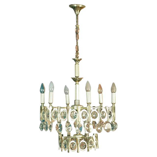 Glass Chandelier by Gaetano Sciolari, 1970s For Sale