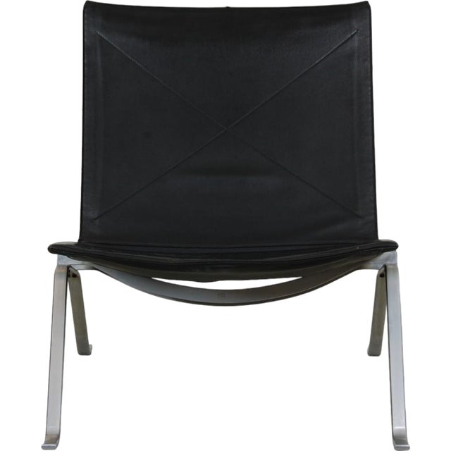 Pk22 Chair in Black Leather by Poul Kjærholm for Kold Christensen, 1970s For Sale