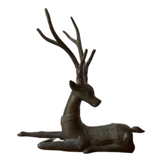 Mid 20th Century Vintage Antique Brass Deer Sculpture For Sale