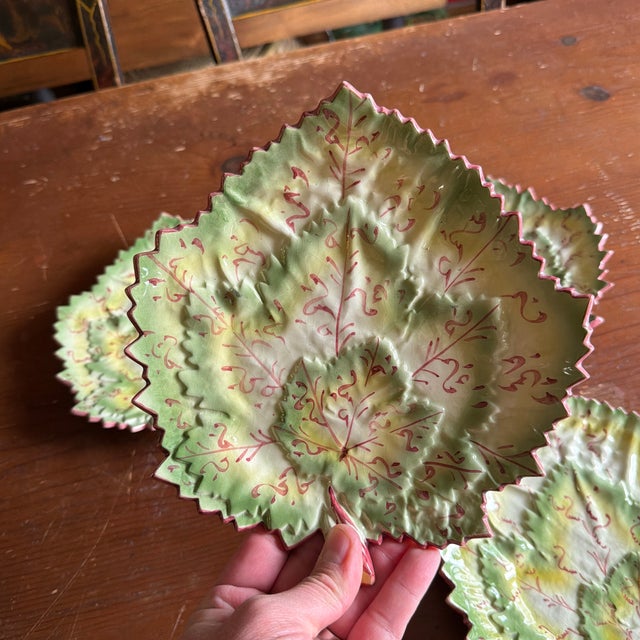 A Vintage Set of 4 Faianças Belo Portugal Majolica Geranium Leaf Dishes, Circa 1970's For Sale - Image 11 of 11