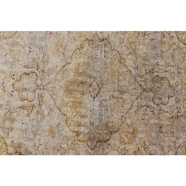 Silk Turkish Sivas Rug in Shades of Ivory, Brown and Yellow For Sale - Image 4 of 12