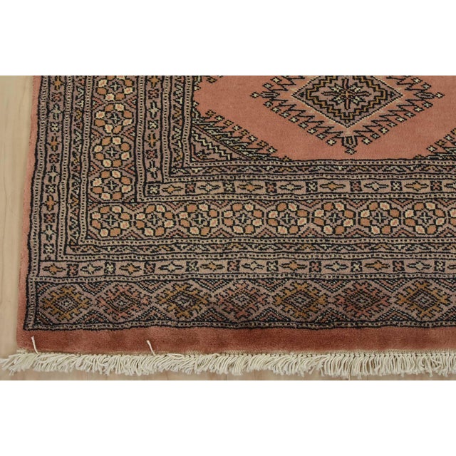 Pink Bokhara Jaldar Rug 3’1” X 4’10” Pink Wool Tribal Hand-Knotted Oriental Carpet For Sale - Image 8 of 11