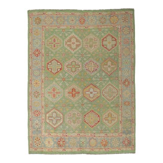 Vintage Modern Green Oushak Rug - 09'00 X 12'02 For Sale