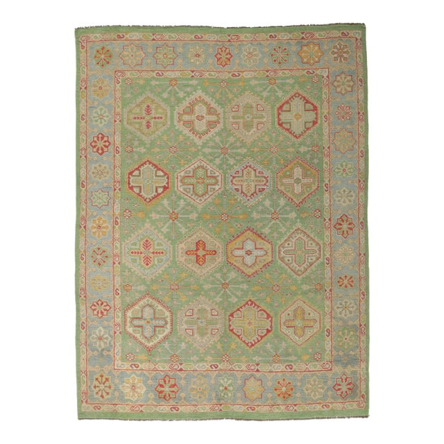 Vintage Modern Green Oushak Rug - 09'00 X 12'02 For Sale