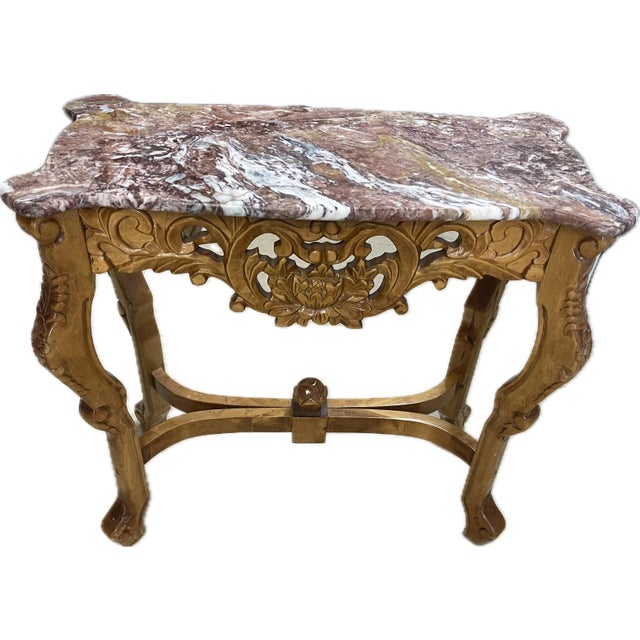 Rococo Vintage Italian Rococo Revival Hand-Carved Marble Console Table For Sale - Image 3 of 8