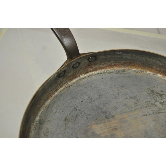 Antique Copper Hand Forged Sauce Pan Pot With Handle 11" Diameter For Sale - Image 4 of 9
