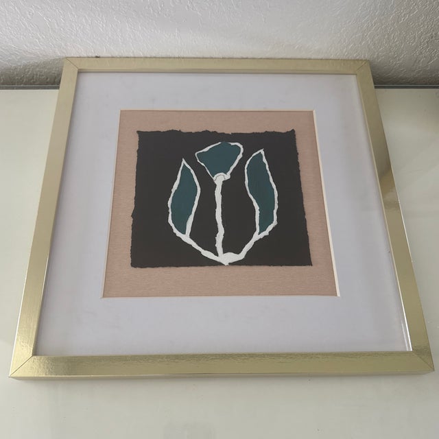 Original Abstract Floral Paintings Mounted on Fabric Matted and Framed - Set of 2 For Sale - Image 4 of 7