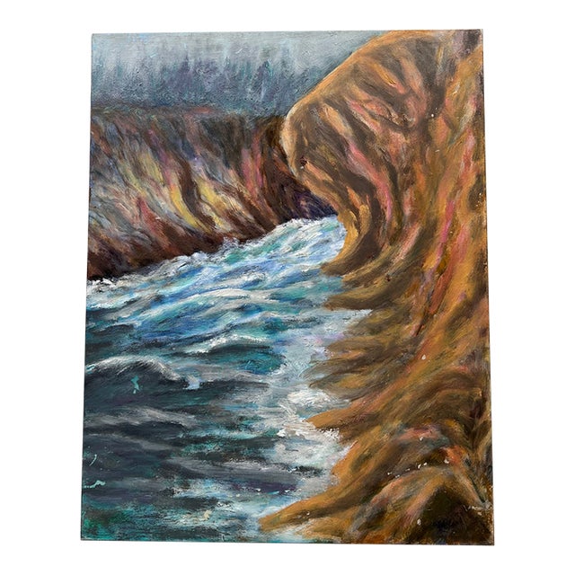 Vintage Acrylic Seascape Painting on Board For Sale