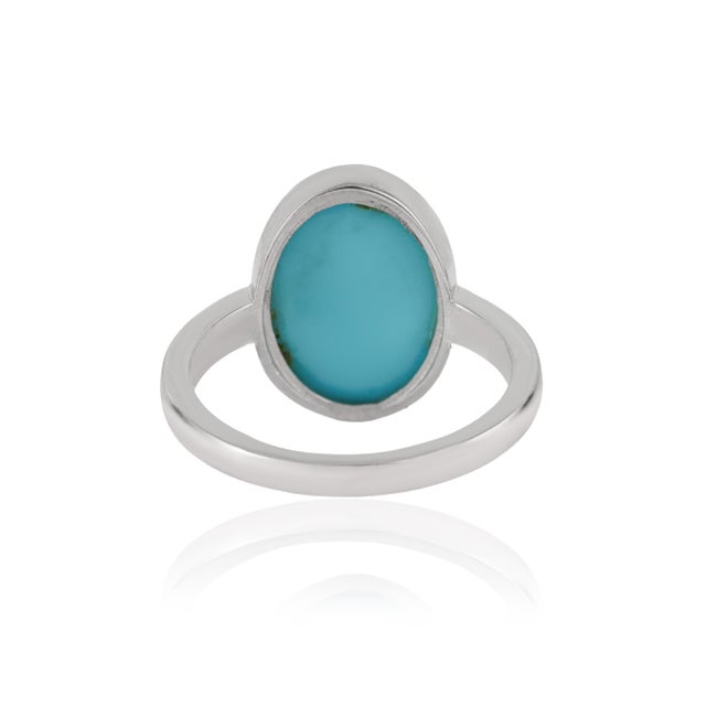 Not Yet Made - Made To Order Minimalist 4.7 Ct Oval Turquoise Bezel Set Solitaire Ring in 925 Sterling Silver Size 7 For Sale - Image 5 of 15