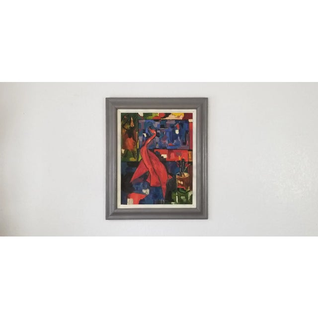 Mid-Century Modern 1970 Vintage D Ford Cubist Shape Colorful Painting For Sale - Image 3 of 13