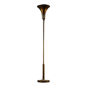 Vintage Art Deco Brass Torchiere Floor Lamp With Inverted Pyramidal Shade